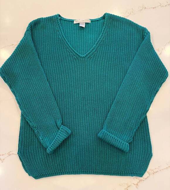 The Limited Sweaters - Vintage The Limited Teal Chunky Knit Sweater | Ramie Cotton Blend | V-Neck | Sma